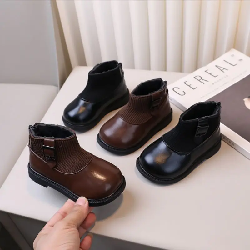 Baby Princess Boots Autumn Winter New Girls\' Socks and Boots Horse Boots Children\'s Small Leather Boots Black Brown 22-30