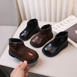 Baby Princess Boots Autumn Winter New Girls' Socks and Boots Horse Boots Children's Small Leather Boots Black Brown 22-30