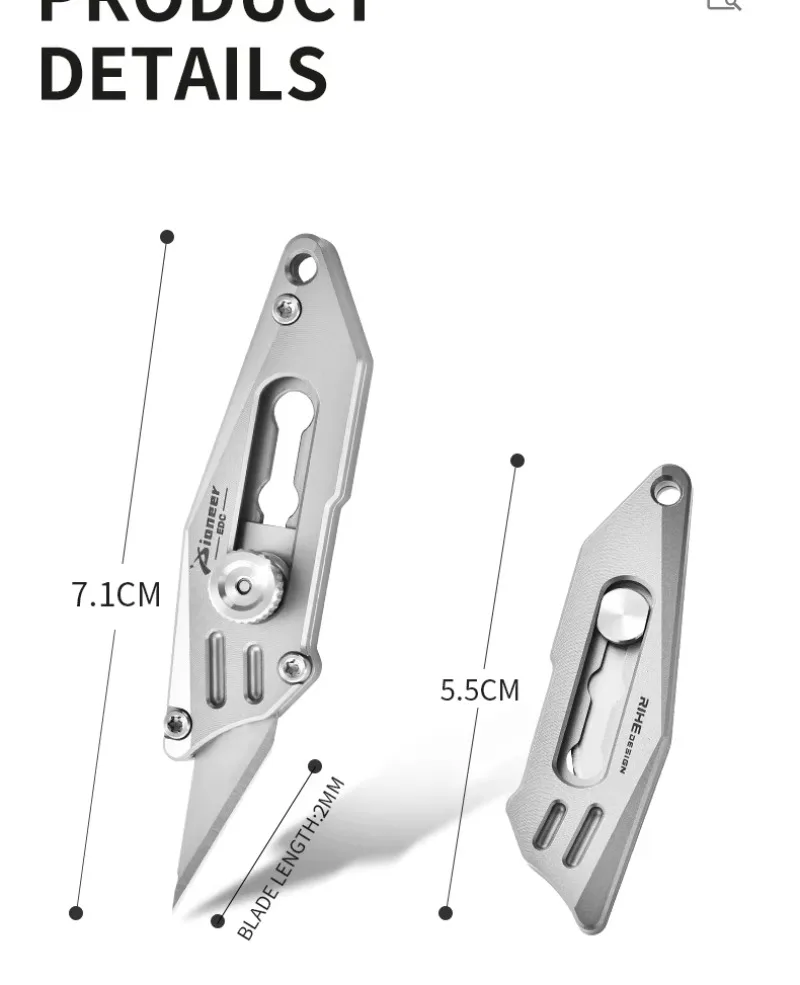 Titanium Alloy Sliding Utility Knife Mini EDC Pocket Cutter Corrosion Resistant Outdoor DIY Tool with 5 Blades Support OEM