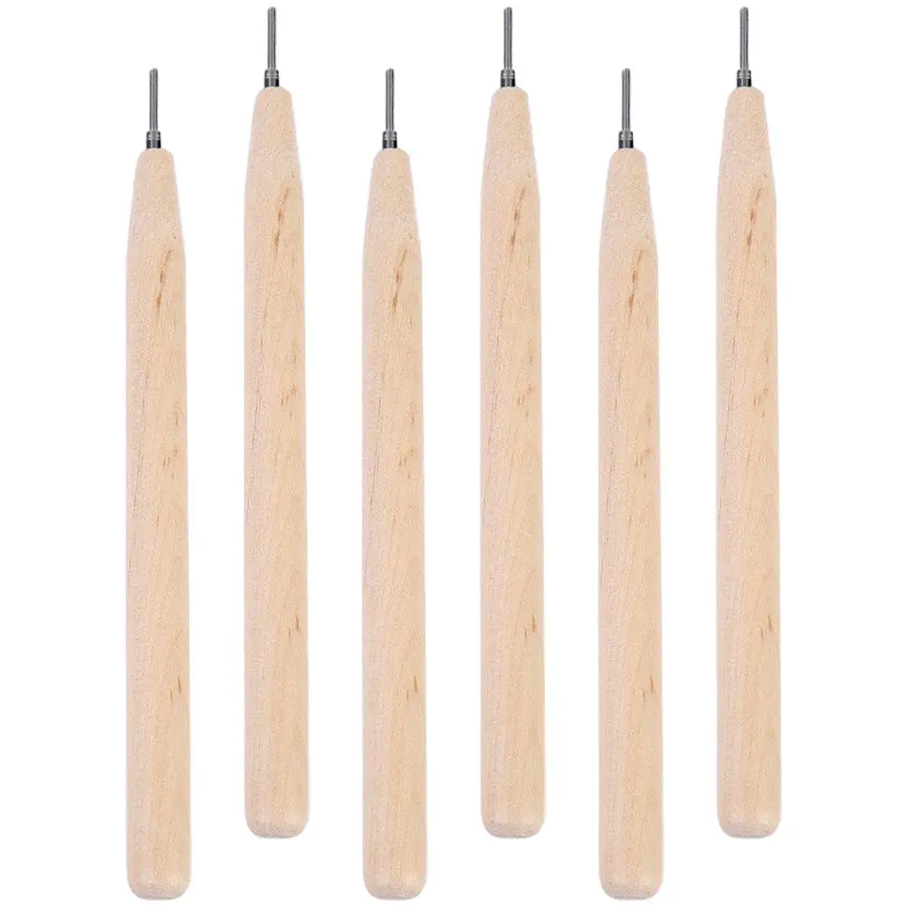 6Pcs Paper Quilling Pen Set Slotted Metal Tip Wooden Handle DIY Paper Rolling Needle Tool for Crafting Art Supplies