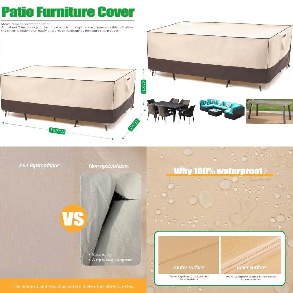 Waterproof UV-Resistant Patio Furniture Cover for 102W x 74D x 27.5H Table and Chairs