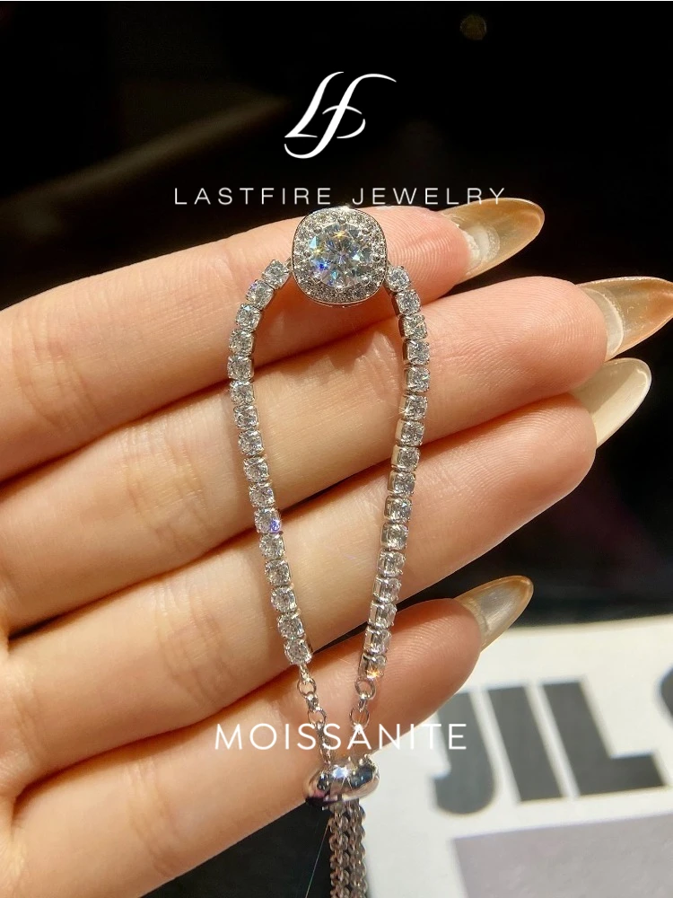 

KNB Sparkling 1CT Real Moissanite Diamond Square Halo Bracelet for Women Real 925 Sterling Silver Luxury Fine Jewelry 2023 Trend