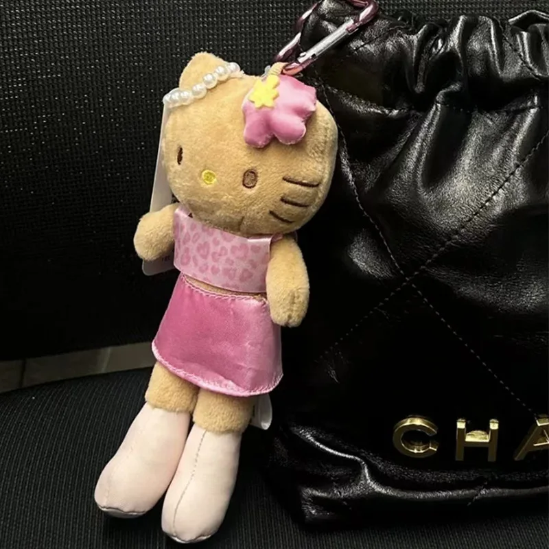 Portachiavi Peluche Sanrio Hello Kitty Nero 15cm, Ciondolo per Zaini da Ragazza, Simpatici Portachiavi Leopardati Hello Kitty