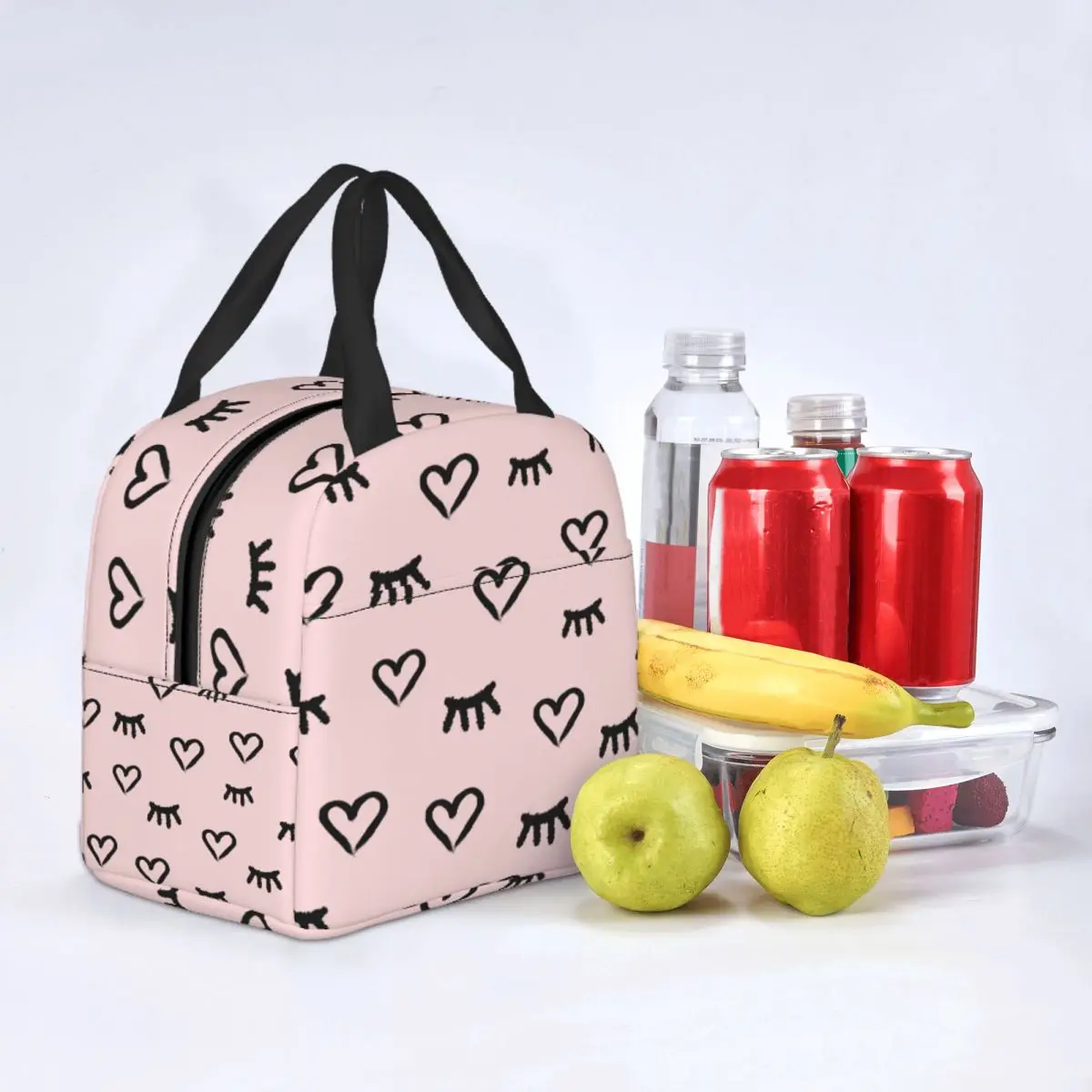 Lunch Bags for Women Kids Heart Eyelash Pink Insulated Cooler Portable Picnic Work Canvas Lunch Box Bento Pouch