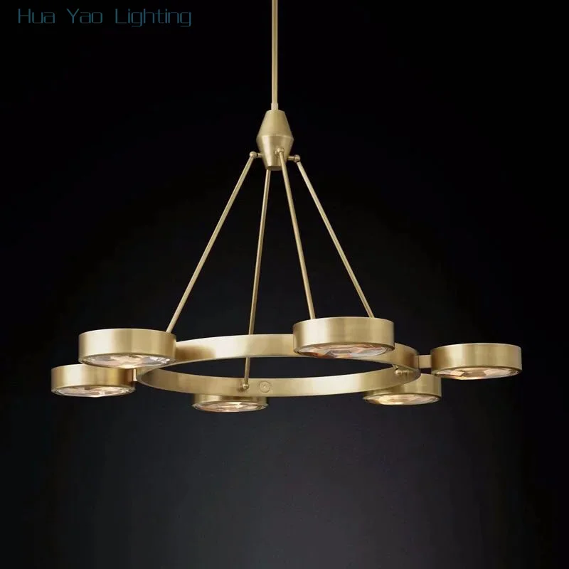 Post-modern luxury restaurant chandelier creative living room copper lamp simple design hotel villa crystal lighting
