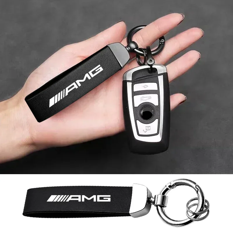 

Car Metal Key Chain Fine Leather Emblem Key Ring For Mercedes Benz AMG GLC GLB GLE CLA W206 W204 W205 W212 W213 W169 Accessories
