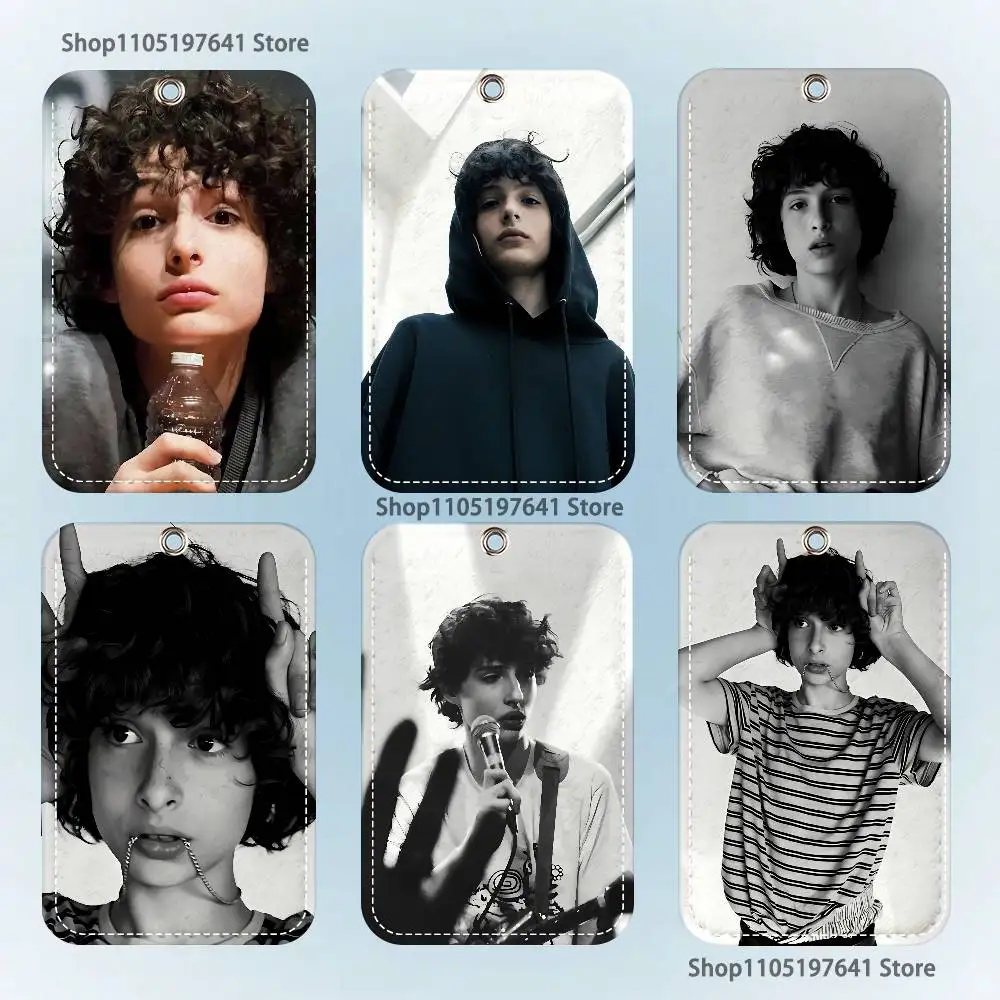 

F-Finn Wolfhard Pattern 1Pc PU Leather Card Holder Keychain Key Ring Door Lock Access Tags ID Card Case Keychain Card