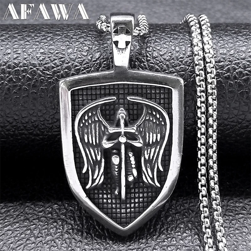 

Saint Michael Archangel Knight Necklace for Women Men Stainless Steel Shield Guardian Angel Christian Amulet Jewelry NZZ434S02