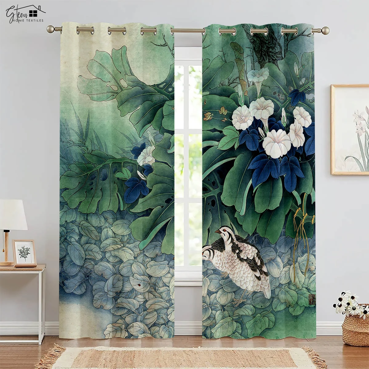 Beautiful Flower 3D Printed Curtains Chinese Style Ink Peony Rose Bedroom Living Room Study Rod Pocket Decorative Curtains 2PCS