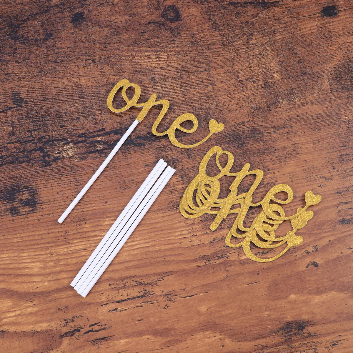 

5 Pcs Cake Inserts Decorations Cupcake Toppers Heart Glitter Picks Bamboo Stick Sparkling Birthday Wedding