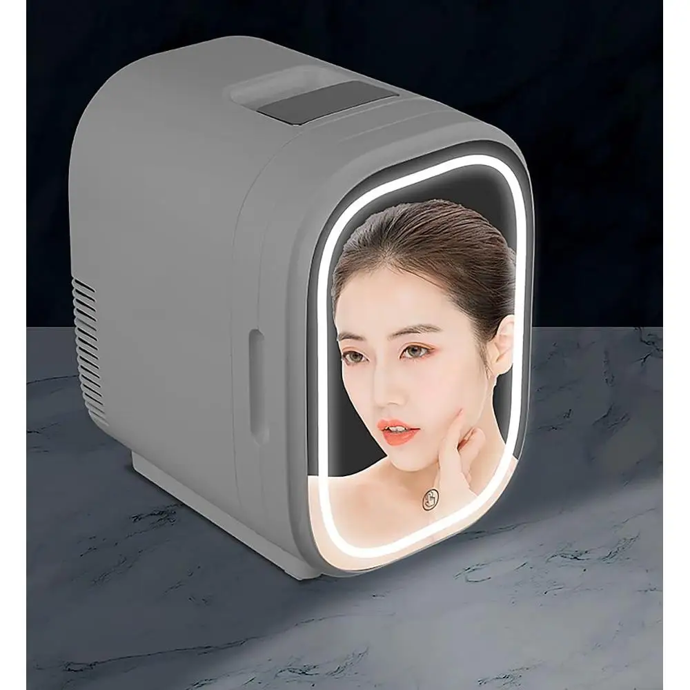 Geladeira de maquiagem 6l para cuidados com a pele, com espelho led regulável, refrigerador ecológico, aquecedor, cosméticos, medicamentos e bebidas