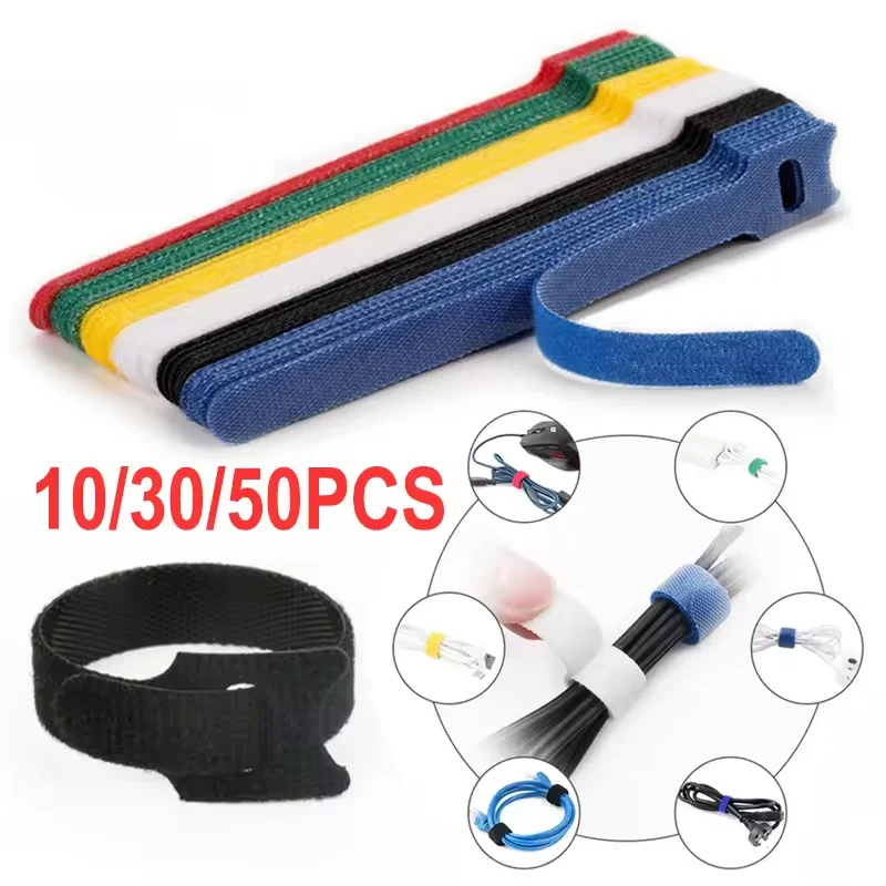 Cable Organizer 50pcs Reusable Hook and Loop Cable Ties Cable Management Cable Winder Tape Protector Phone Accessories