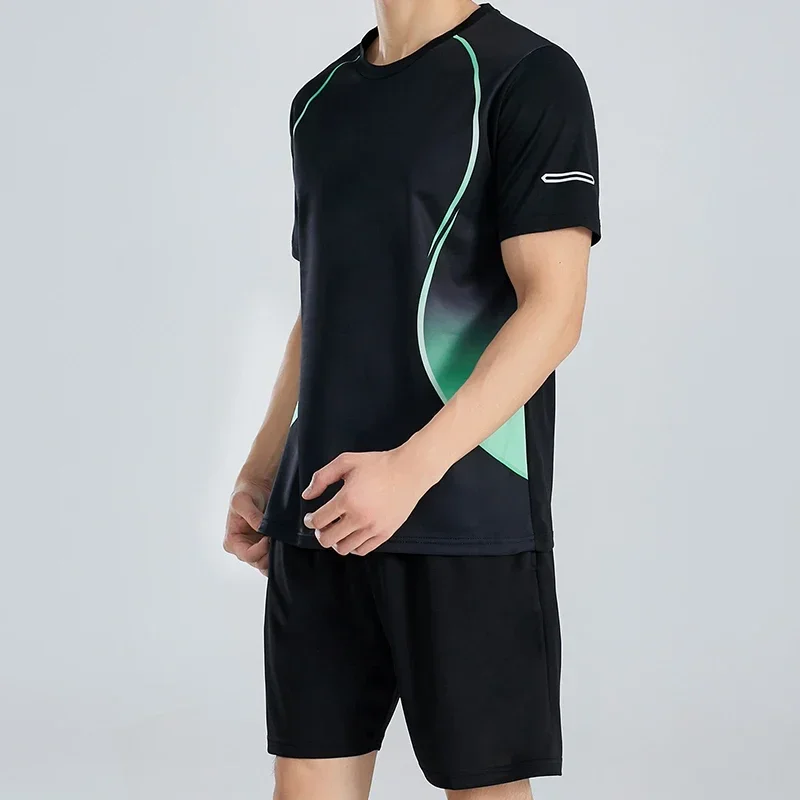 Summer Mens Running Set Short Sleeve T-shirt Jogging Gym Clothes Male Training Shorts Track Suits Outdoor Breathable Sportswear