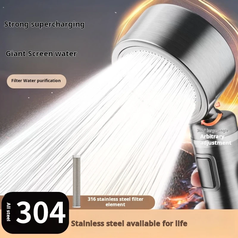 304 Stainless Steel High Pressure Shower Head - Filtered Anti-Scald Bathroom Spray with Booster for Strong Rainfall