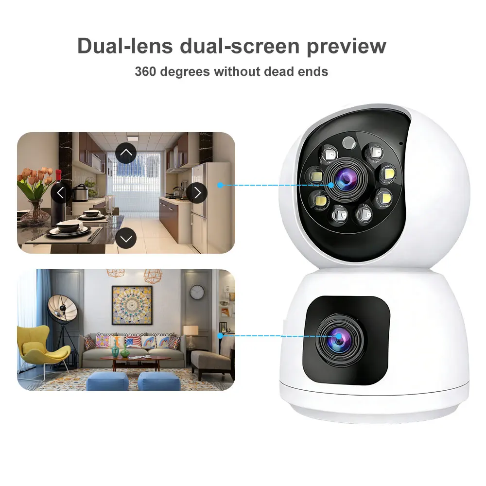 ANSVICAM Tuya 4K 8MP 5G Wifi Dual-Lens Camera Indoor Dual-Screen PTZ Onvif Security Camera HD Color Night Vision IP Surveillance
