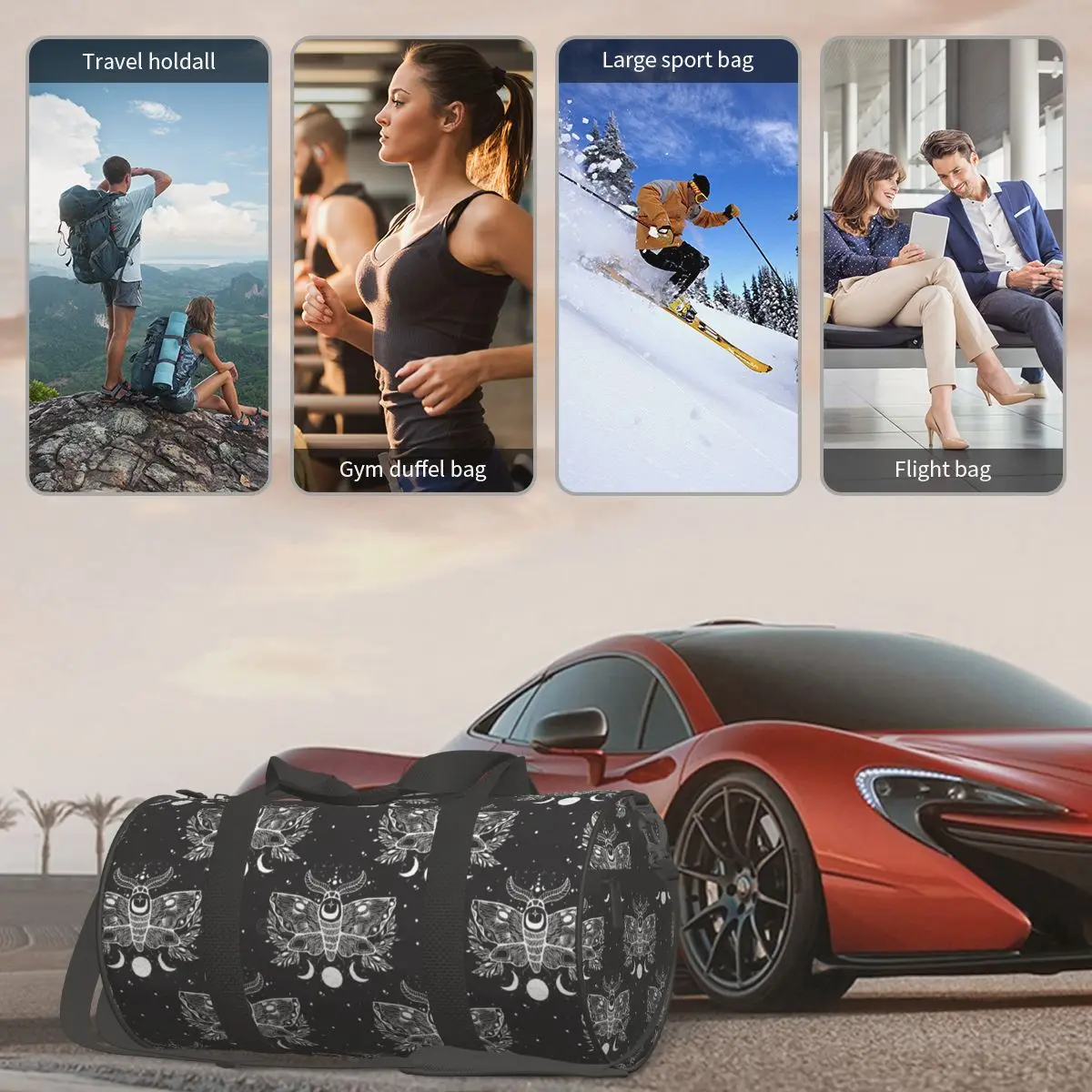 الموت الأسود العثة باطني العثة الفن حقائب رياضية كبيرة حقيبة قاعة رياضة أكسفورد الذكور الإناث تصميم حقيبة يد السفر الرجعية حقيبة اللياقة البدنية