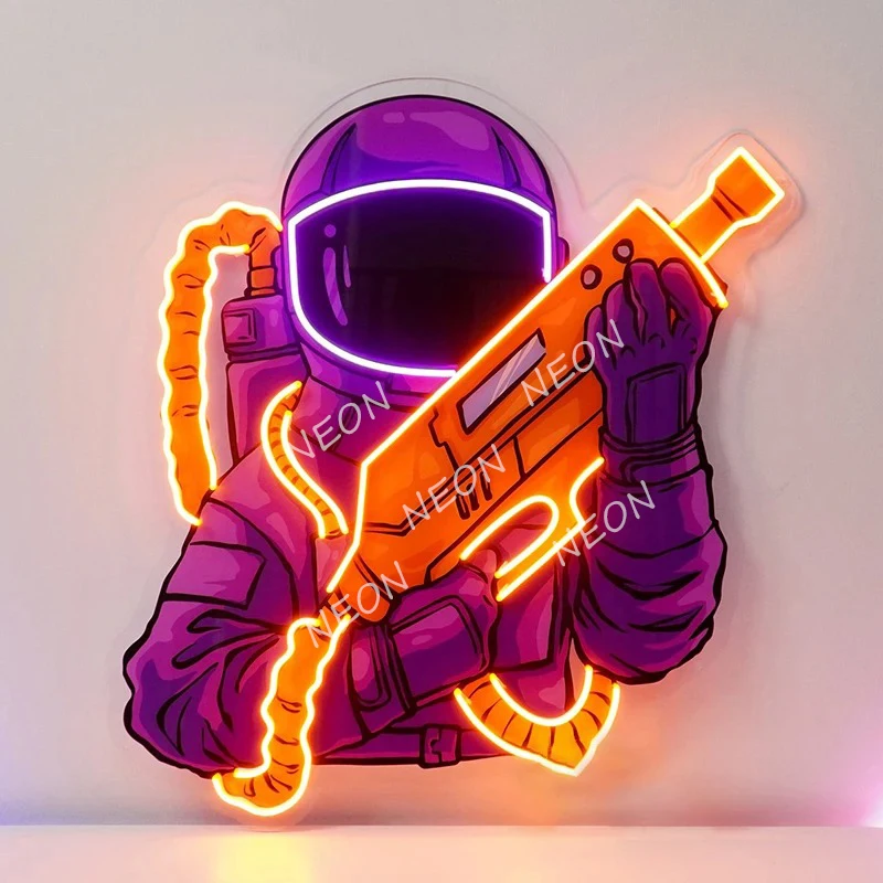 Astronaut Sight Gun Head LED Neon Sign Light Pop Art for Gaming Room Bedroom Wall Decor Neon Lights Handmade Custom Neon Signs