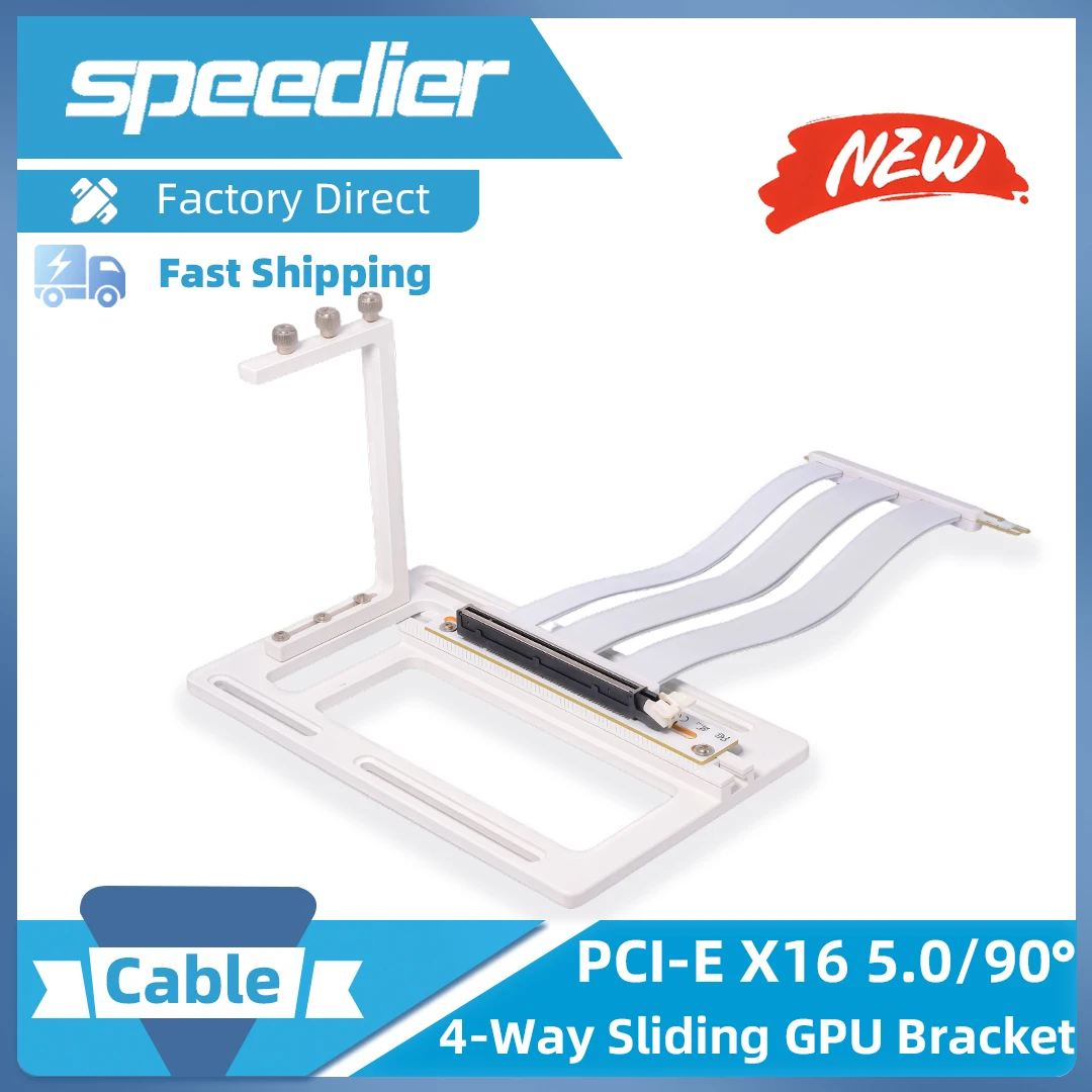 White PCI-E 16X Bracket Cable Fixed Stand PCIE 5.0 X16 High-Speed Extension Cord Holder with 20CM Riser Cable for PC GPU
