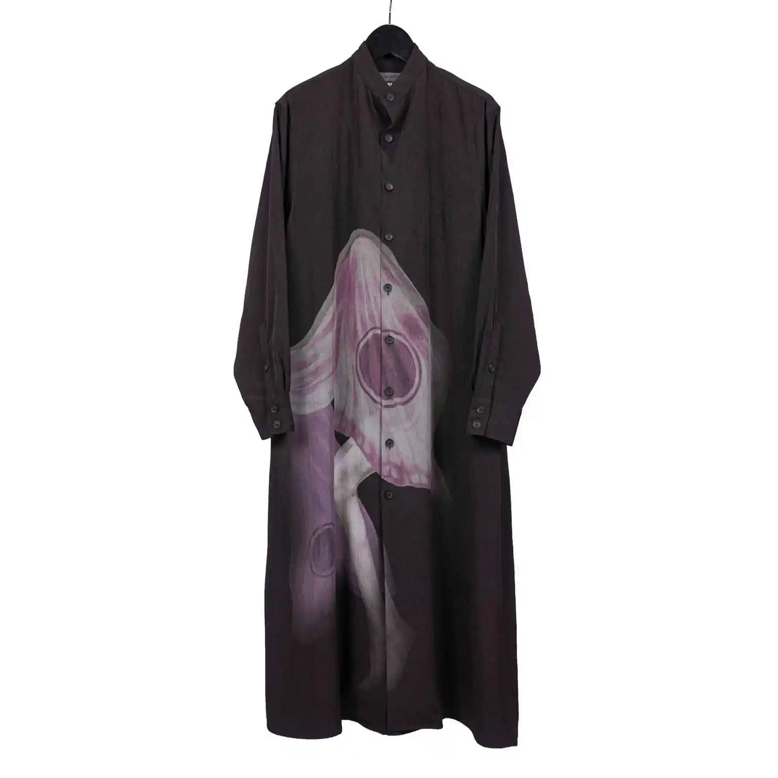 

TOP-YAMAMOTO Japanese original Design Dark and niche loose silk printed long trench coat