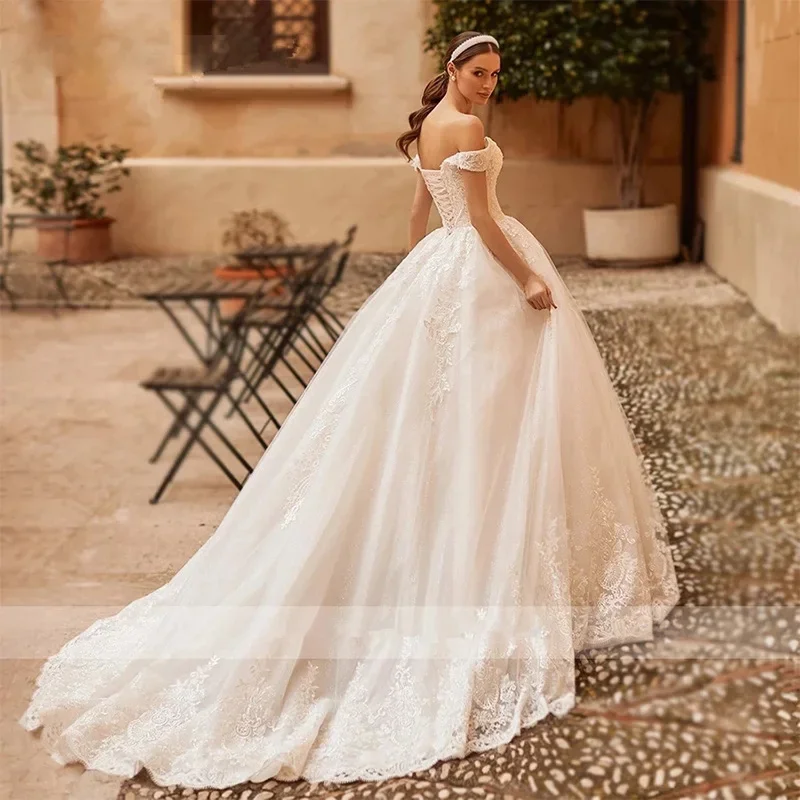 Robe de mariée princesse trapèze, magnifique, décolleté en cœur, Sexy, épaules dénudées, avec décalcomanie en dentelle, personnalisée, 2026