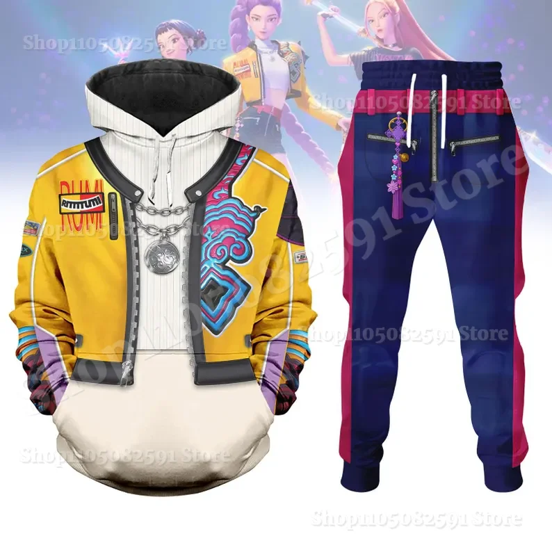 

KPop Demon Hunters Cosplay Hoodies Set 3D Print Men Women Anime Sweatshirt Jogger Suit Autumn/Winter Oversized Tracksuit Outfits