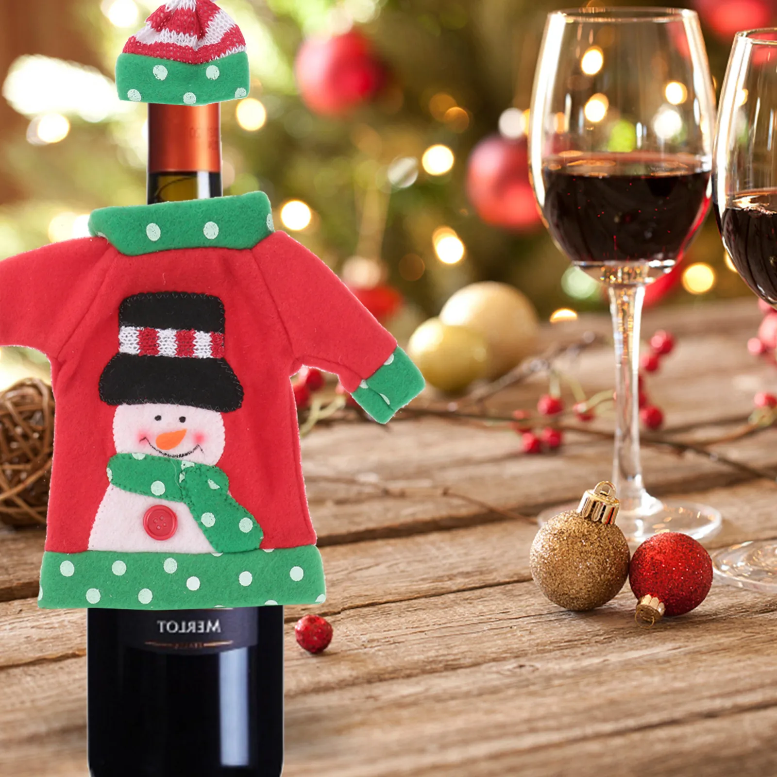

3Pcs Wine Bottle Sweater Cover Christmas Shape Decoration Red Wine Ornament for Xmas Party Festive Table Setup Gift Idea