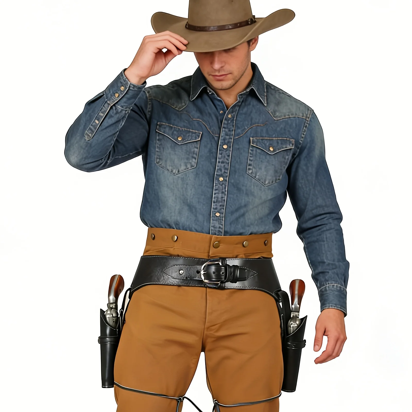 Vintage West Cowboy Thigh Holster Holsters With Belt,  Leg Strap Double Pistol Holster Cosplay Props for Halloween LARP