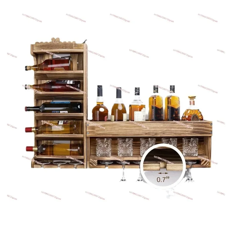 Wall Mounted Wine Rack Display Storage Rack Wooden Wine Shelf with Bottle Stemware Glass Holder Rustic