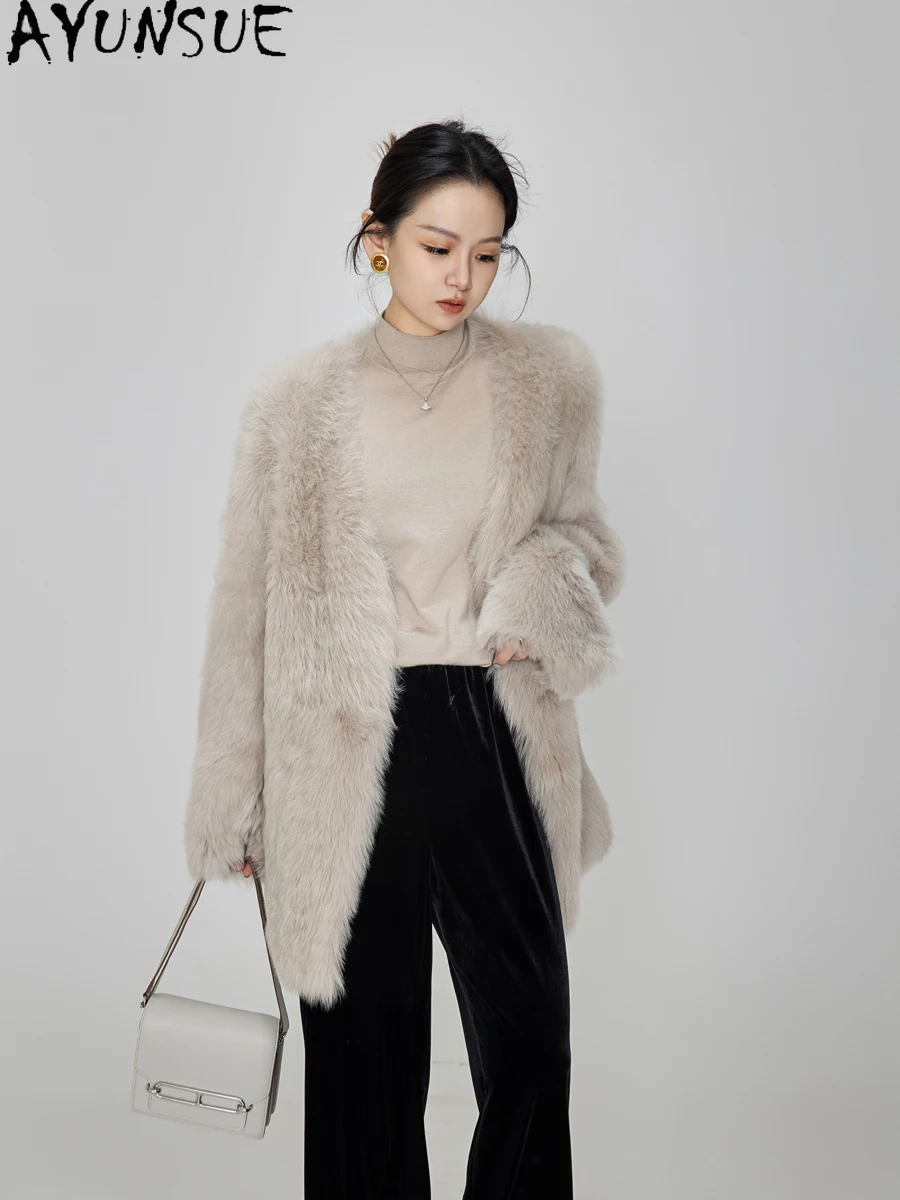 معطف فرو من جلد الغنم الطبيعي من AYUNSUE للنساء سترة من الجلد الحقيقي سترات شتوية متوسطة الطول 2025 ملابس فاخرة للسيدات شুবা Жenskয়া