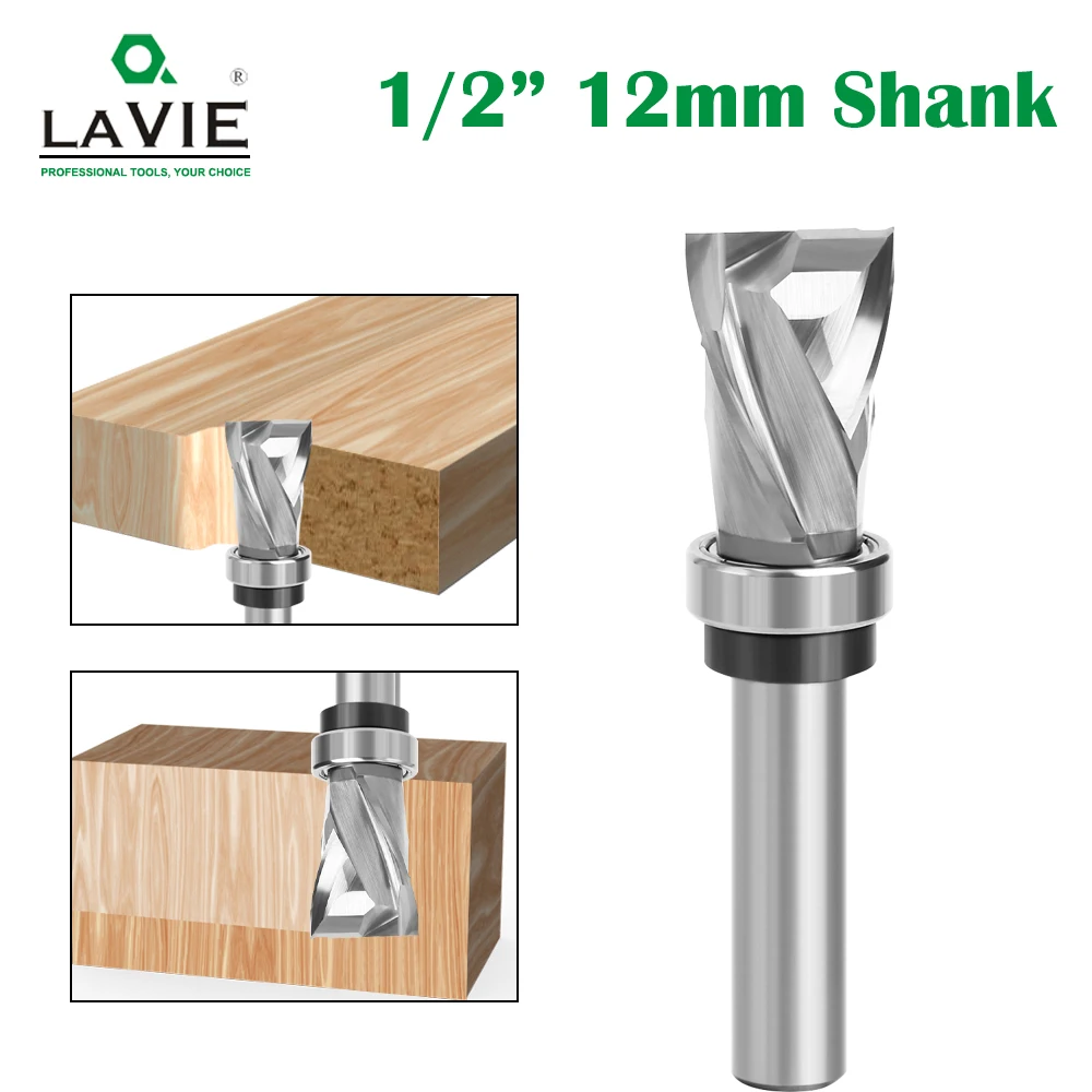 LAVIE 1/2 shank Bearing Ultra-Perfomance Compression Flush Trim Solid Carbide CNC Router Bit For Wood End Mill