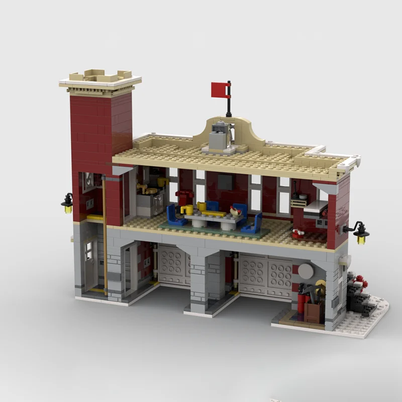 1134pcs MOC Large Winter Fire Station Creator Creator Expert Model Building Blocks Construction Craft Brick Birthday Collection