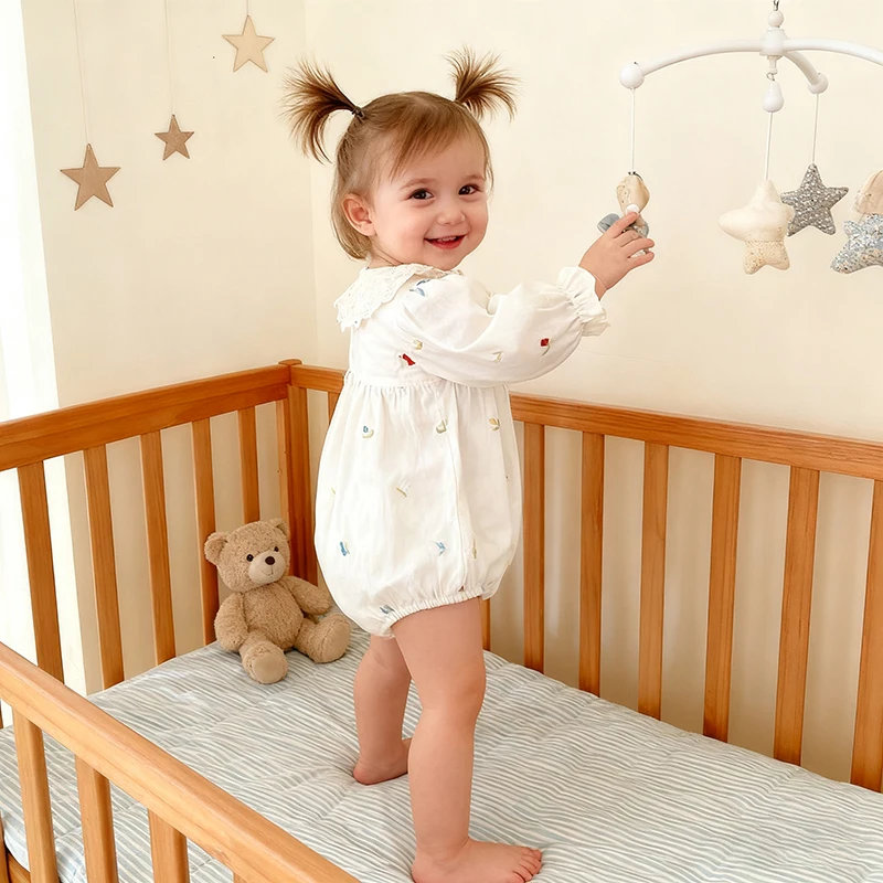 2025 New Autumn Newborn Baby Girl Flower Embroidery Jumpsuit Spring Long Sleeved Toddler Baby Girl Romper 0-24M Children Clothes