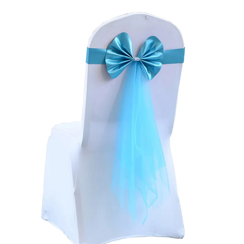 Throne Chair Sashes Tie Gauze Bodas Knot Cover Satin Ribbon Belt Bow For Banquet Country Wedding Party Event Decoration Supplies