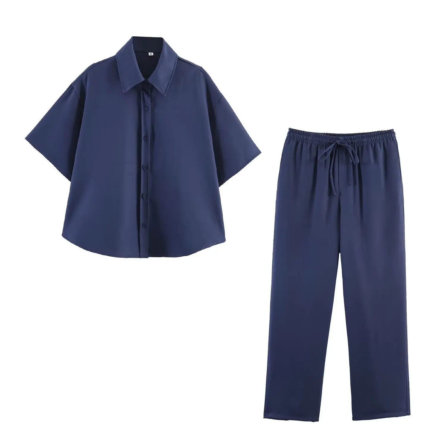 Fashionable Short Sleeve Shirt Drawstring Pants Set Women's Cross-Border Clothing Organic Cotton Casual Pure Color Leisure Pants