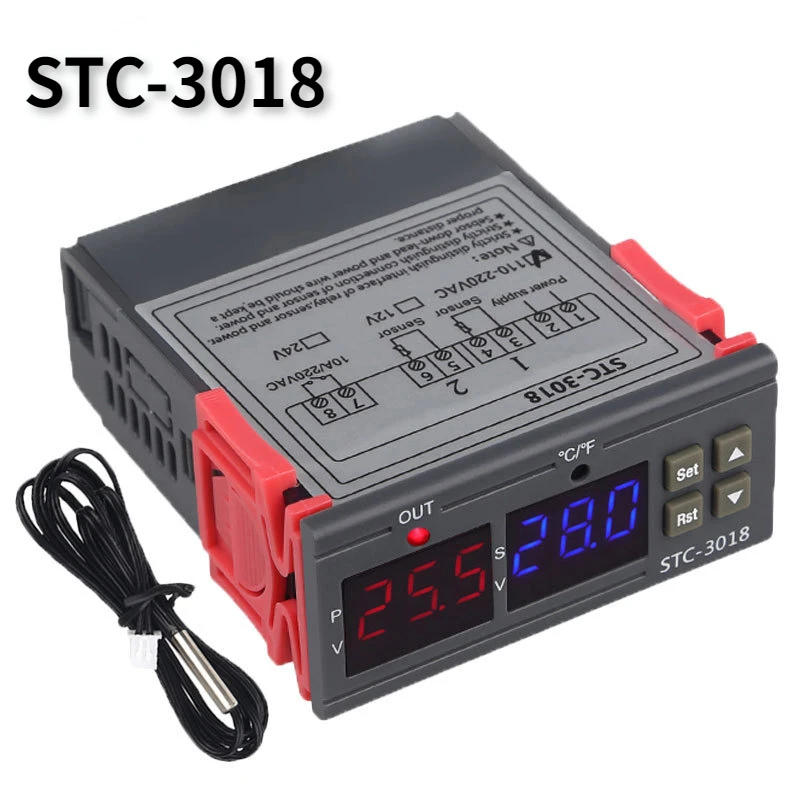 STC-3018 Digital Temperature Controller Thermostat Thermoregulator Temperature Sensor Relay Heating Cooling Incubator 12V24V