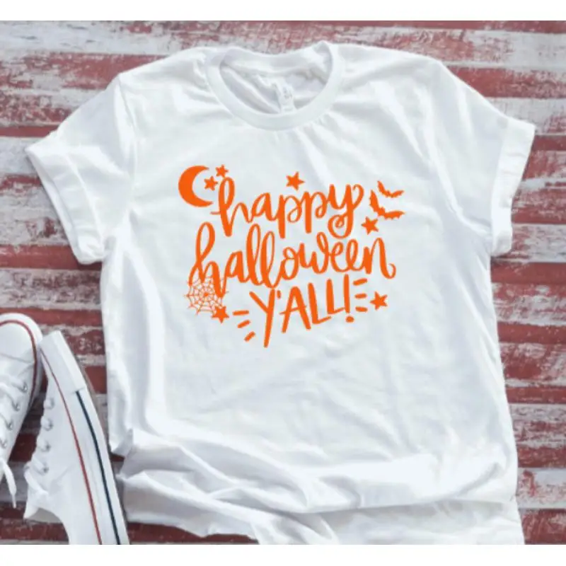 

Белая футболка «Счастливый Хэллоуин»