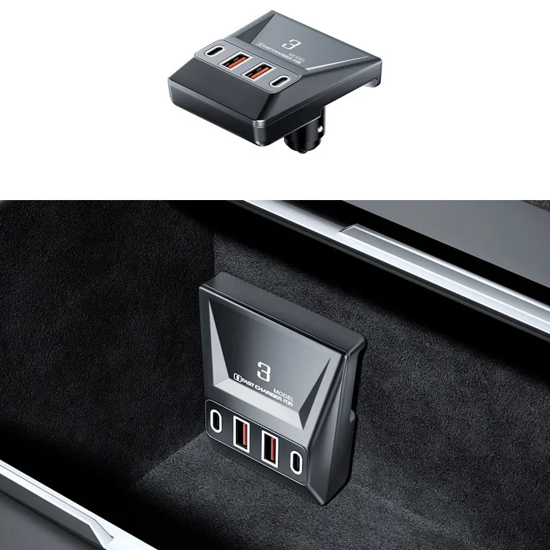 

Expansion Dock for Tesla Model 3 Highland 2024 90W Fast Charging Central Bottom Hide Cigarette Lighter Charger Car Accessories