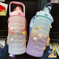 2L Straw Plastic Water Bottle Large Capacity Portable Travel Bottle Sports Fitness Cup High Value Big Fat Cup Adult Universal