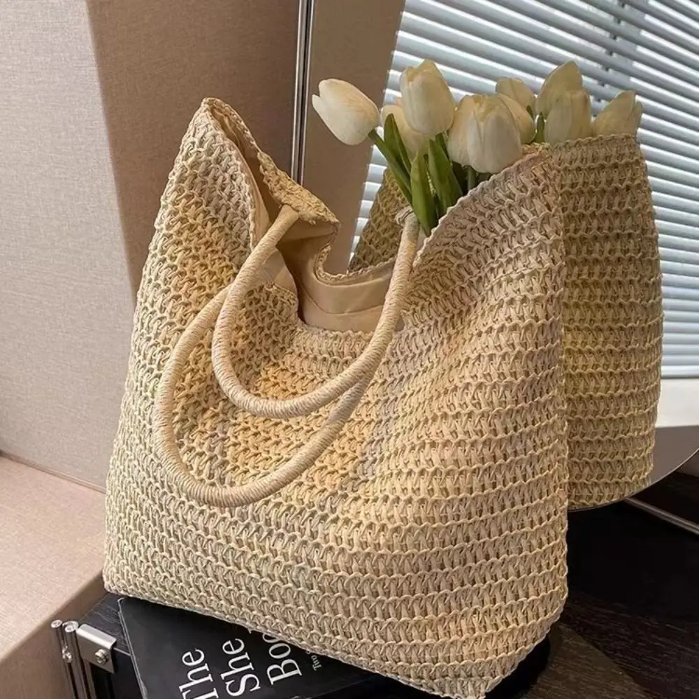 

Women Beach Vintage Handmade Woven Shoulder Bag Retro Straw Shopping Bags Bohemian Ladies Summer Travel Vacation Casual Totes