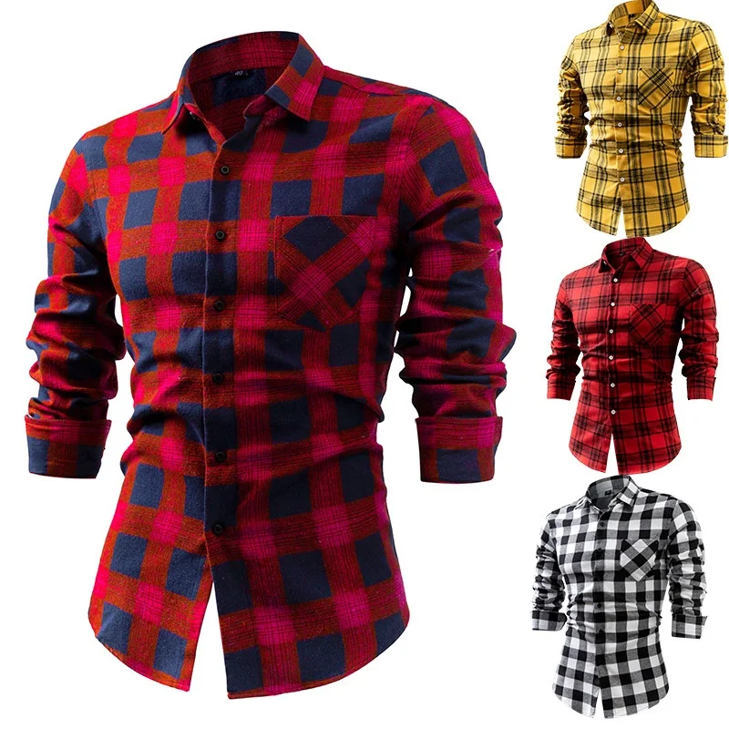 

Men's Plaid irt Long Sve Casual Flannel Button up Loose Fit Street Sle Chinese Brandl Polyester Blend Daily Wear