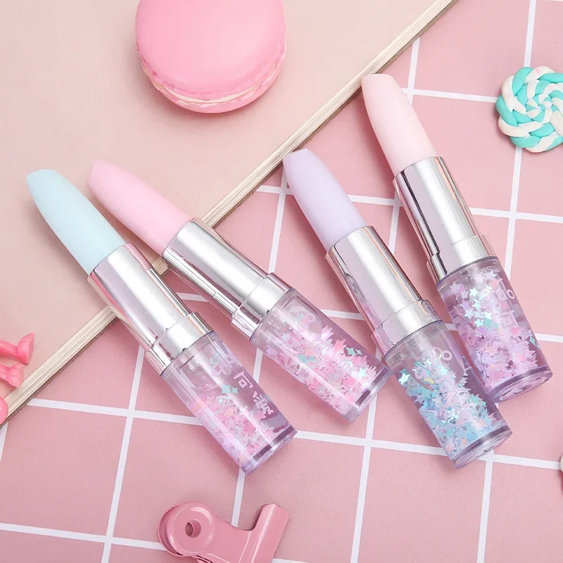 Girly Lipstick Gel Pen Fairy Quicksand Pen Cute Creative Student Writing Signature Pen Aesthetic Stationery Novelty Supplies