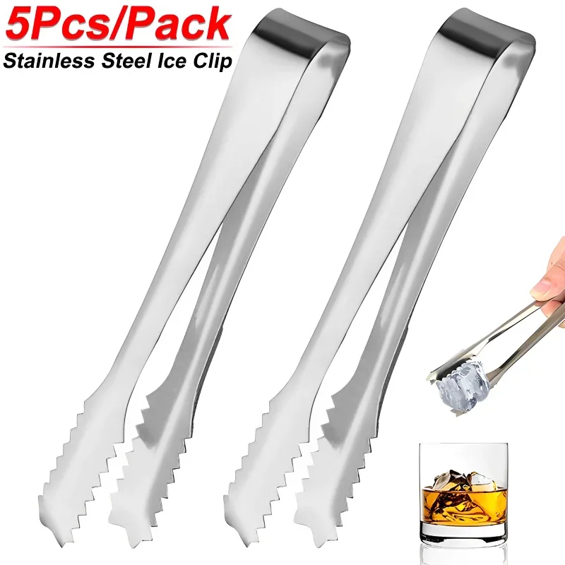 5/1Pcs Stainless Steel Mini Serving Tongs Ice Sugar Clip with Teeth Non-Slip Meat Bread Food Cooking Clips Bar Kitchen Gadget