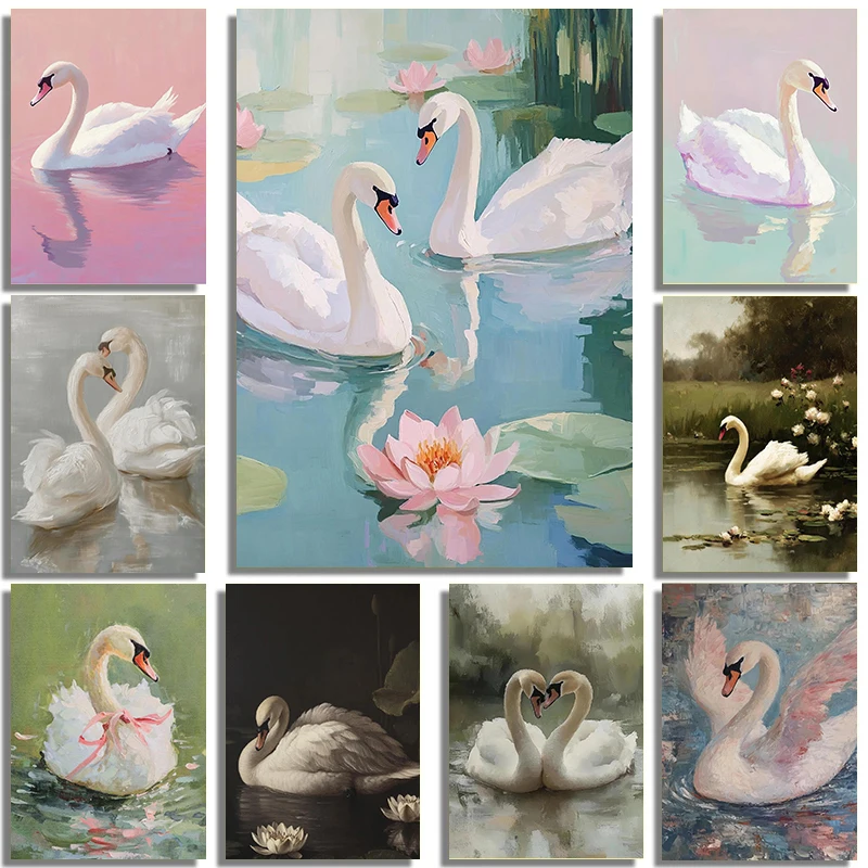 جماليات خمر أنيقة سوان ملصق فني قماش اللوحة النفط اللوحة يطبع مزرعة غرفة المعيشة غرفة نوم ديكور جدران المنزل