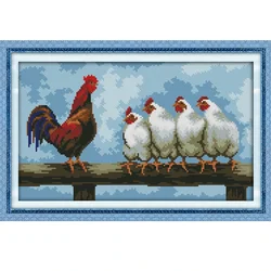 Needlework DIY DMC Cross stitch Sets For Embroidery kits 14ct 11ct Printed Cotton Thread Chicken line up Cross-Stitching