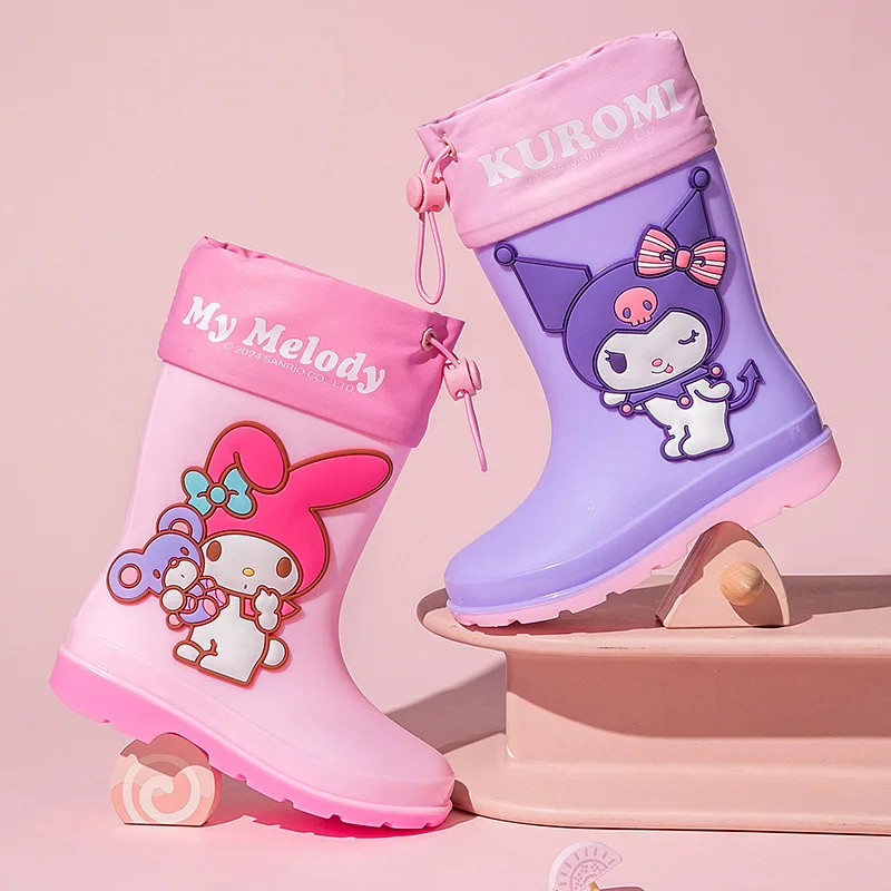 

Summer New Kuromi Melody Kids Rain Boots Waterproof Anti Slip Cartoon Shoes for Girls