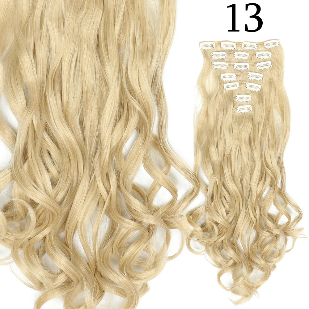 24 Zoll 16 Clips in Haarverlängerungen Lange glatte Frisur Synthetische blonde schwarze Haarteile Hitzebeständiges Kunsthaar
