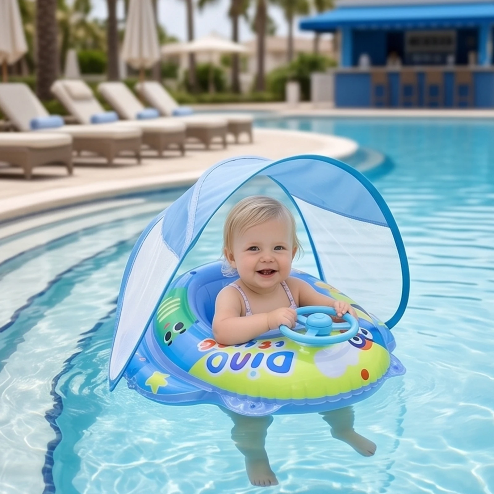 PVC Inflatable Toddler Floaties -proof Upgraded Inflatable Baby Pool Float with Steering Wheel for Toddler Aged 6-36 Months