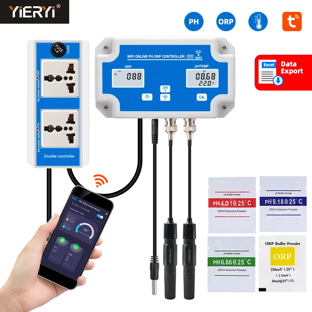 Wifi Temp ph Orp Controlador Medidor de Qualidade da Água Analisador de Dados Logger ph Tester Monitor Remoto Inteligente Online para Piscina
