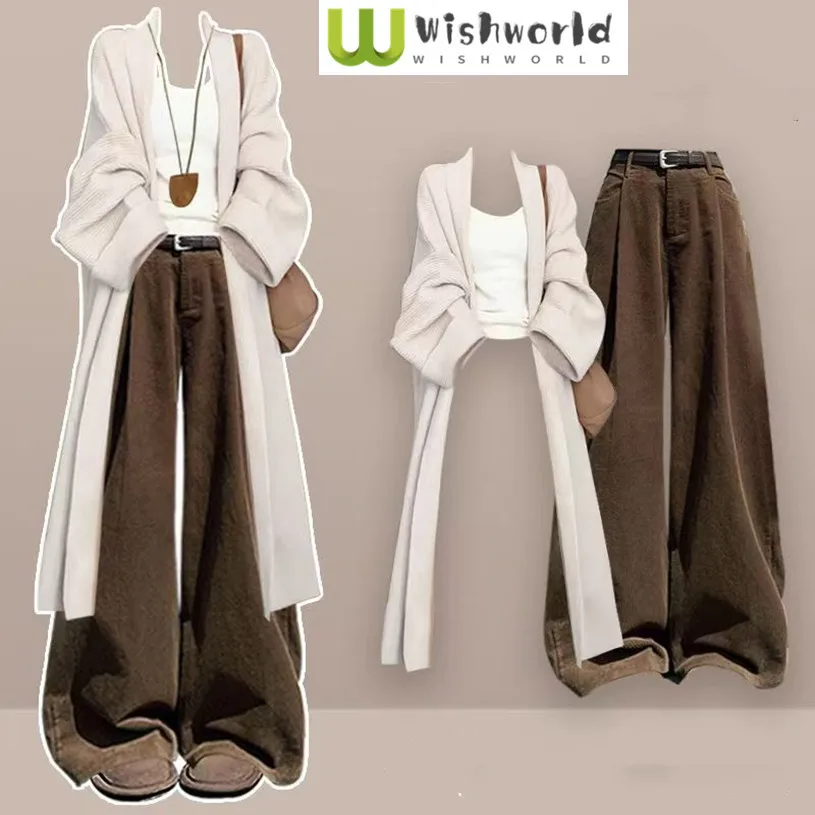 

Fashion Women's Set Autumn and Winter New Korean High-end Sweater Cardigan Maillard Casual Pants Three Piece Set