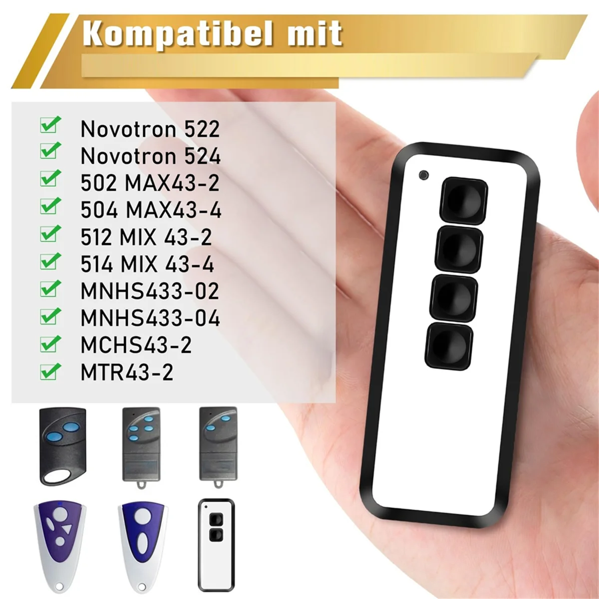 

Garage Door Remote Control for Novoferm Novotron 524,522,504 MAX43-4,514 MIX43-4,433.92MHz Tor Handheld Transmitter 2Pcs